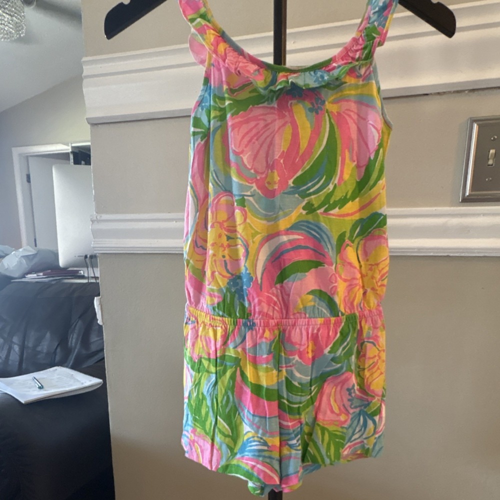 Lilly Pulitzer Girls Floral Sleeveless Romper L 12-14 Multicolor Cotton L18101